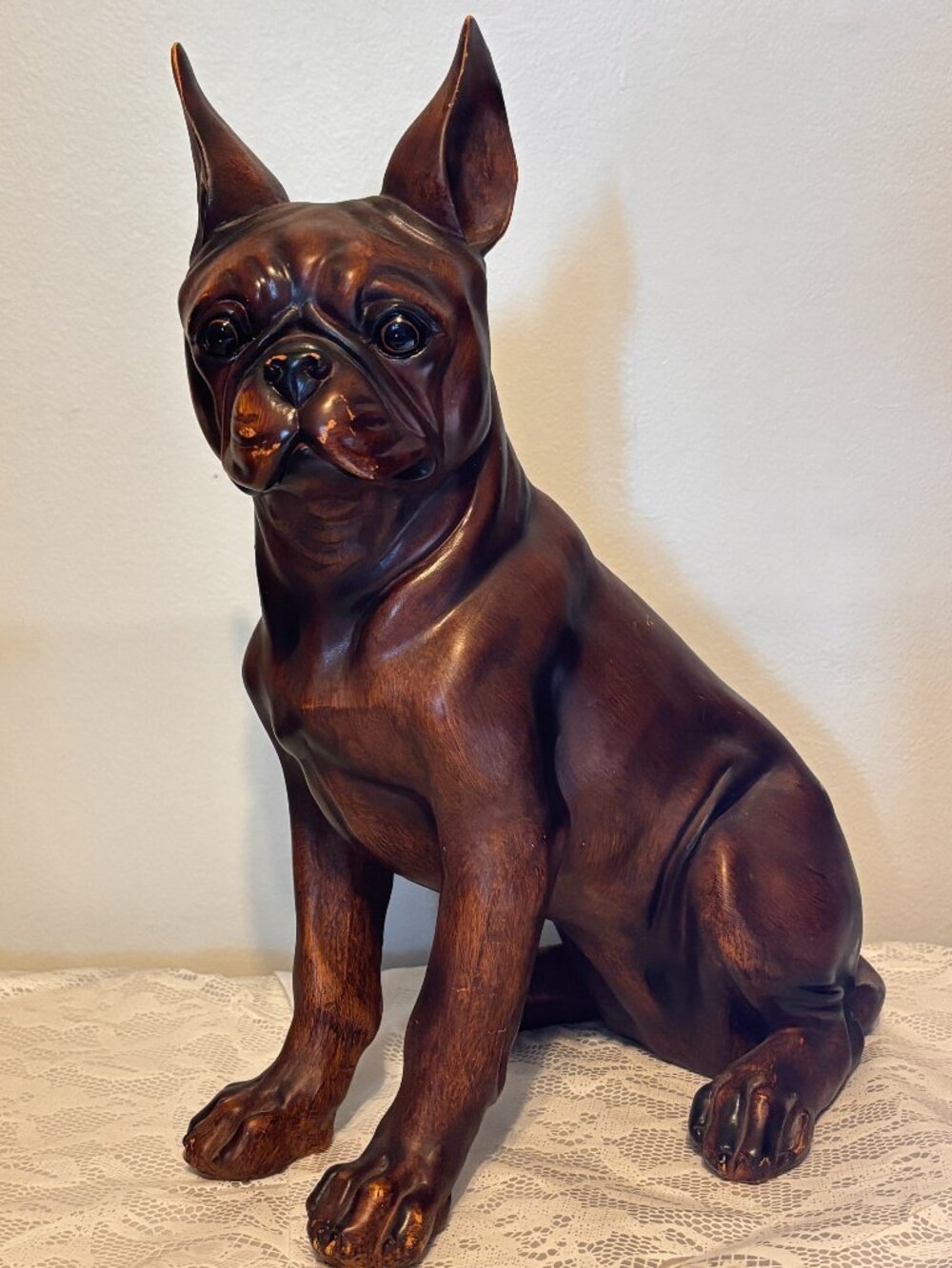 Large Brown Wood Look Resin French Bulldog Statue Dog Lover Pet Owner Decor Gift